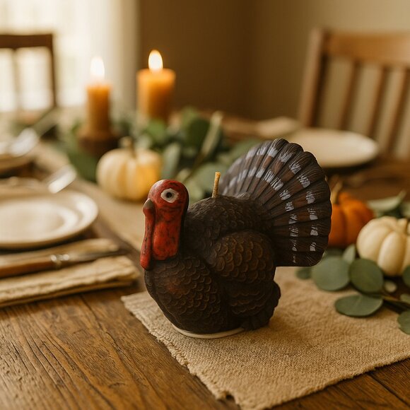 Rustic Turkey Shaped Unscented Candle – Farmhouse Thanksgiving Table Décor - Picture 1 of 1
